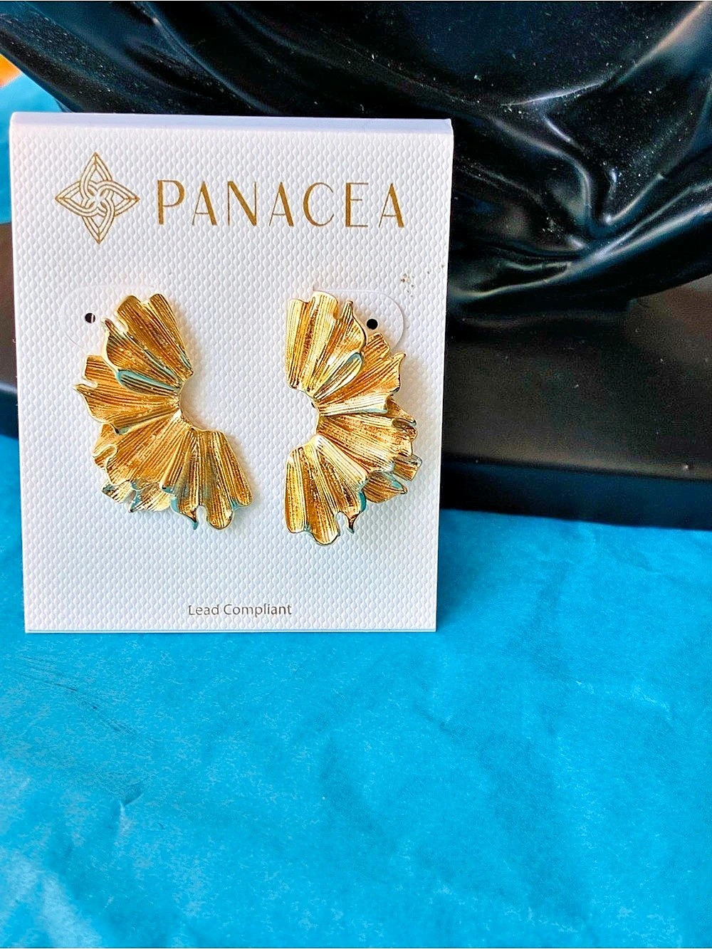 Panacea Crinkled Fan Drop Earrings Gold